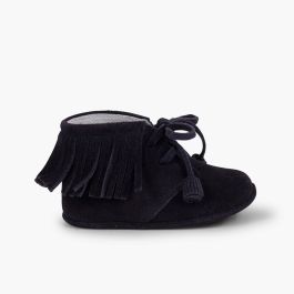 Bottillons pour bébé avec Franges et Lacets Bleu Marine