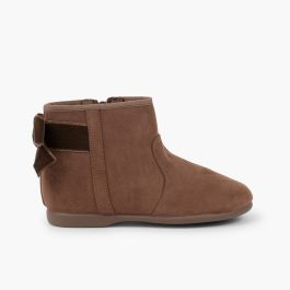 Bottines avec noeud velours et fermeture éclair  Taupe