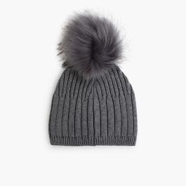Bonnet à pompon fourrure Gris