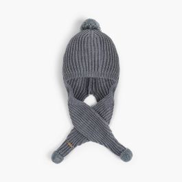 Bonnet avec écharpe et pompons Gris