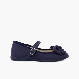 Chaussures Babies en Coton Organique avec Nœud Bleu Marine