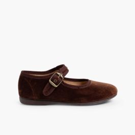 Chaussures Babies Fille en Velours Fermeture à Boucle Marron