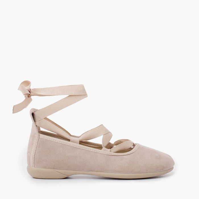 Ballerines pour Fille et Femme Effet Daim Avec Rubans