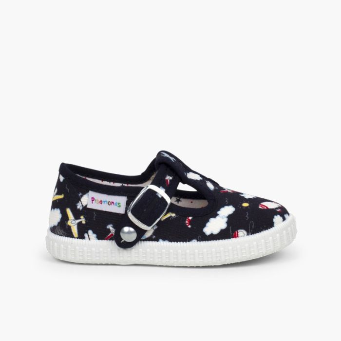 Chaussures salomé toile imprimé fermeture bouton