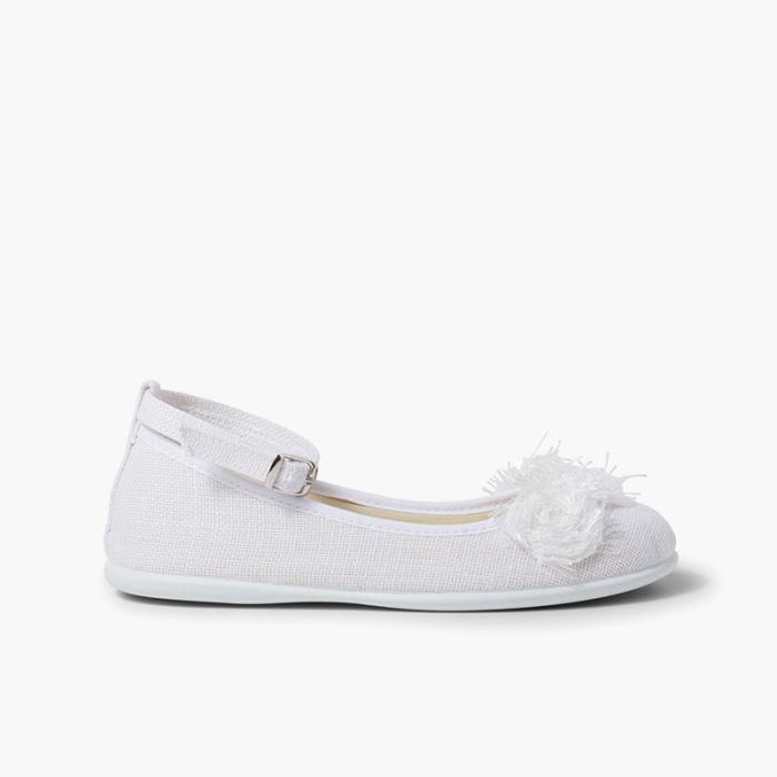 Ballerines pour Fille en lin avec bracelet à fleur