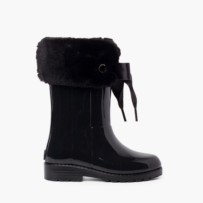 Bottes de Pluie à col fourrure douce avec nœud
