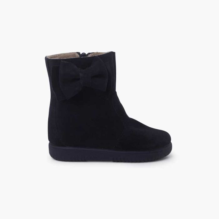 Bottes en suède fille avec grand nœud latéral