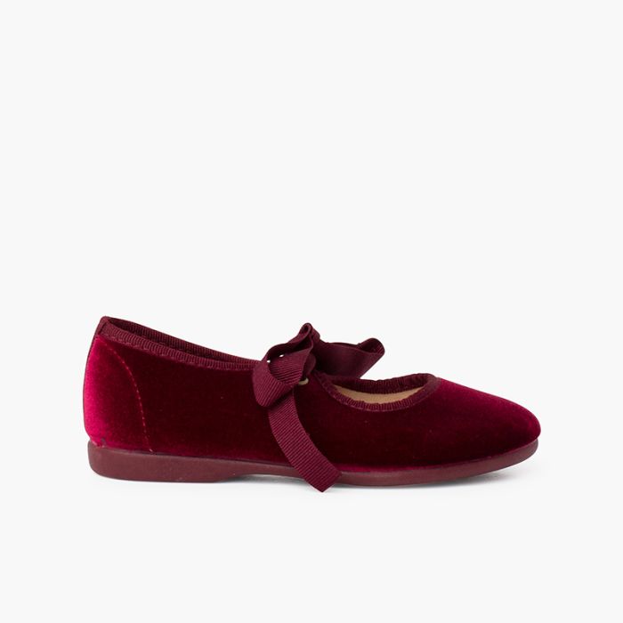 Chaussures babies velours avec nœud gros-grain filles 