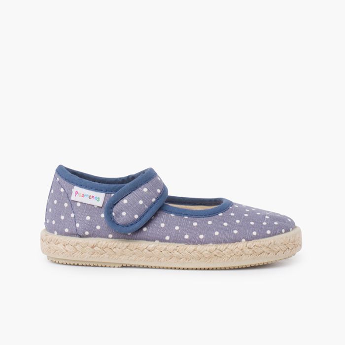 Chaussures babies à pois semelle espadrilles fermeture scratch