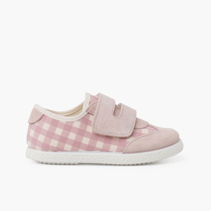 Baskets à imprimé vichy et suède avec double fermeture à scratch