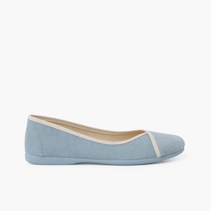 Ballerines pour Fille et Femme en toile écologique recyclée avec passepoil