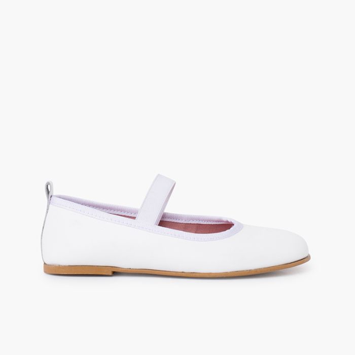 Ballerines cérémonie en cuir nappa avec sangle élastique