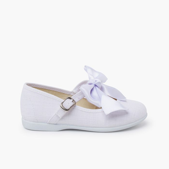 Chaussures babies cérémonie toile nœud satin