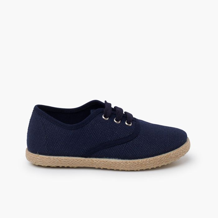 Baskets lin lacets en lin semelle espadrille