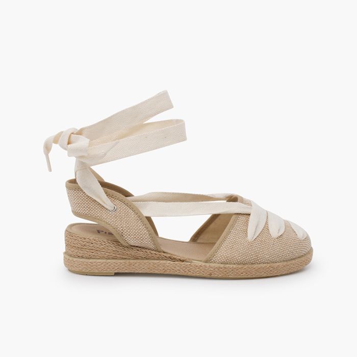 Espadrilles lin goyesque rubans semelle compensée