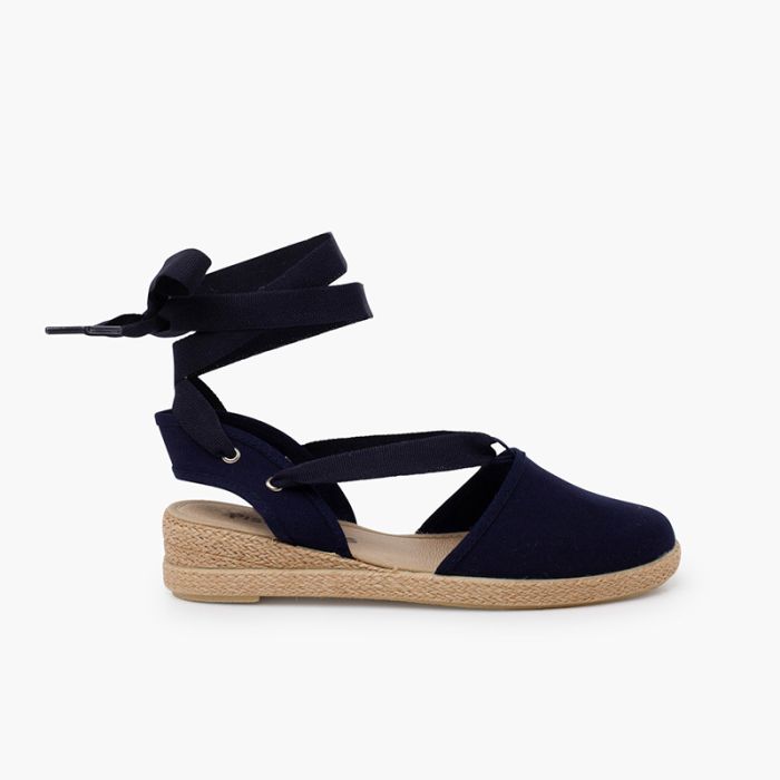 Espadrilles compensées rubans en piqué