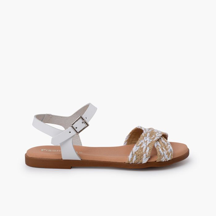 Sandales boucles tige croisée jute