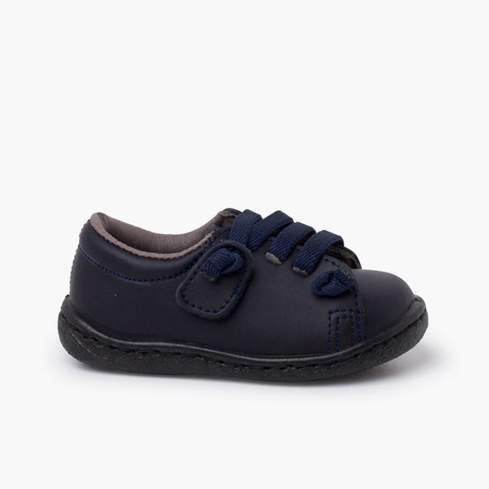 Baskets cuir lavable lacets élastiques