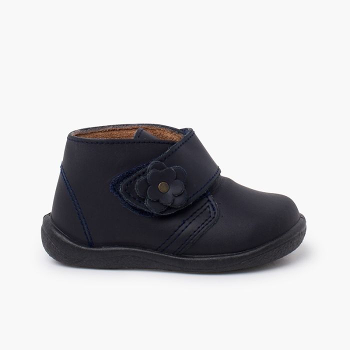 Bottines cuir lavable fille fleur