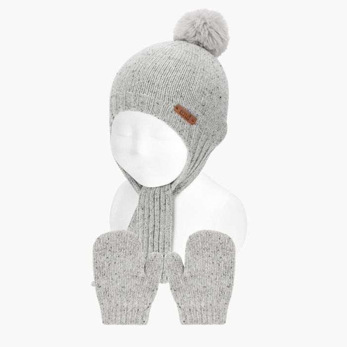 Ensemble bonnet et moufles tweed bébé