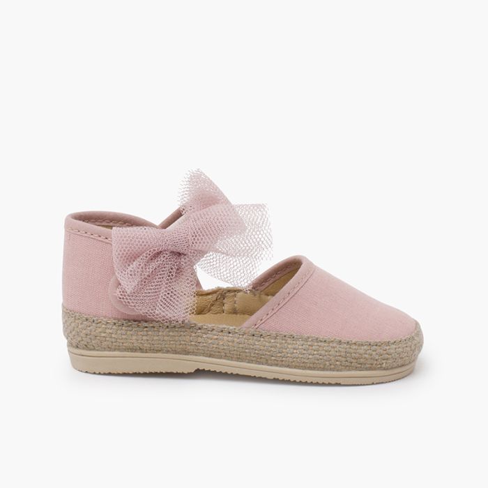 Espadrilles bébé semelle fine nœud en tulle