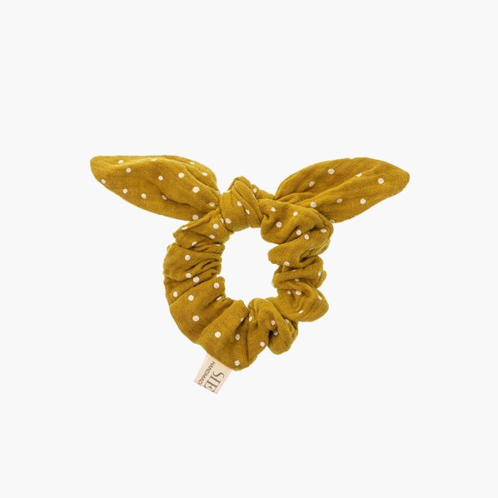 Chouchou scrunchie avec nœud à pois