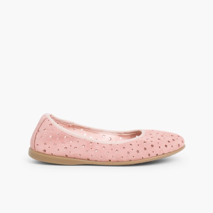Ballerines pour Fille et Femme En Suède Elastiques Perforées D’étoiles