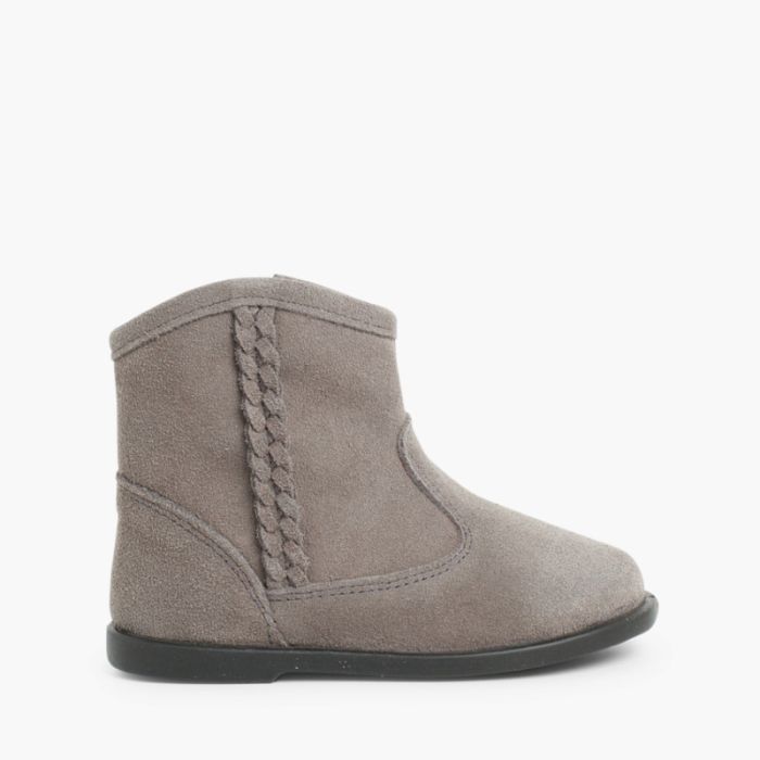 Bottines Fille en cuir et tresse latérale