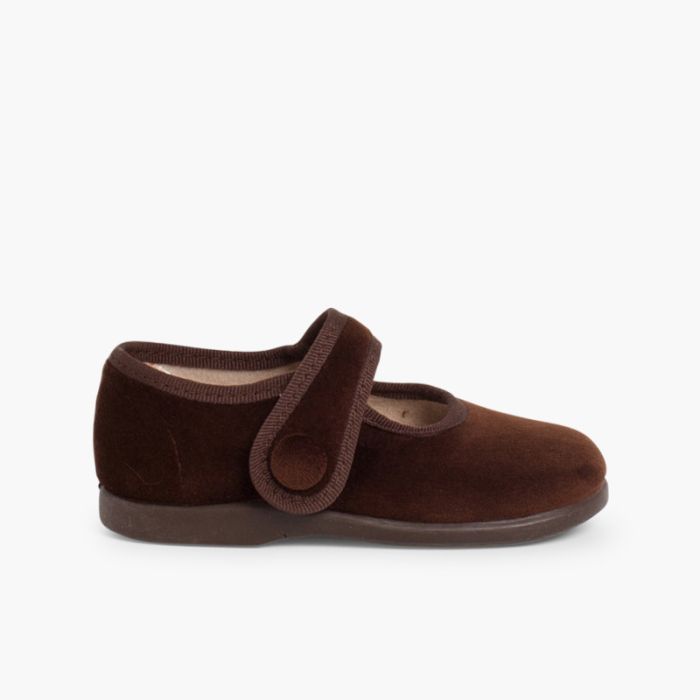 Babies en velours avec bouton à scratch pour petites filles