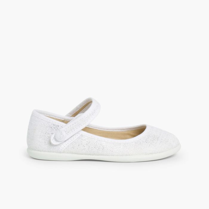 Chaussures babies à scratch en lin métalisé