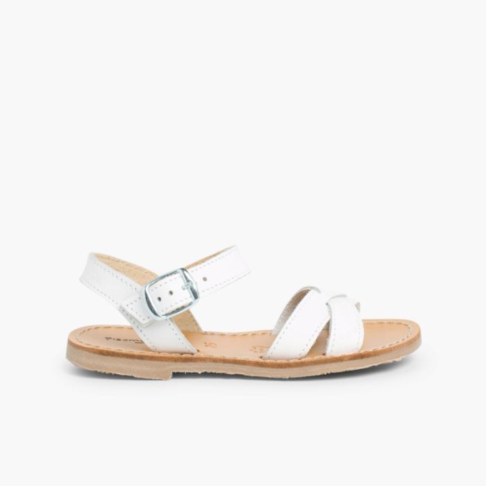 Sandale Fille Croisée Cuir Lisse 