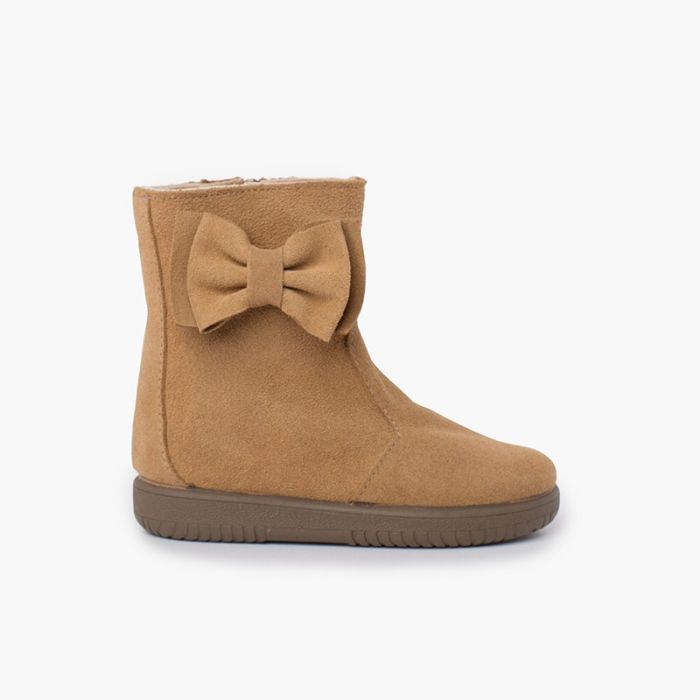 Bottes en suède fille avec grand nœud latéral
