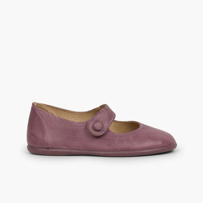 Chaussures babies fille cuir à scratch bouton