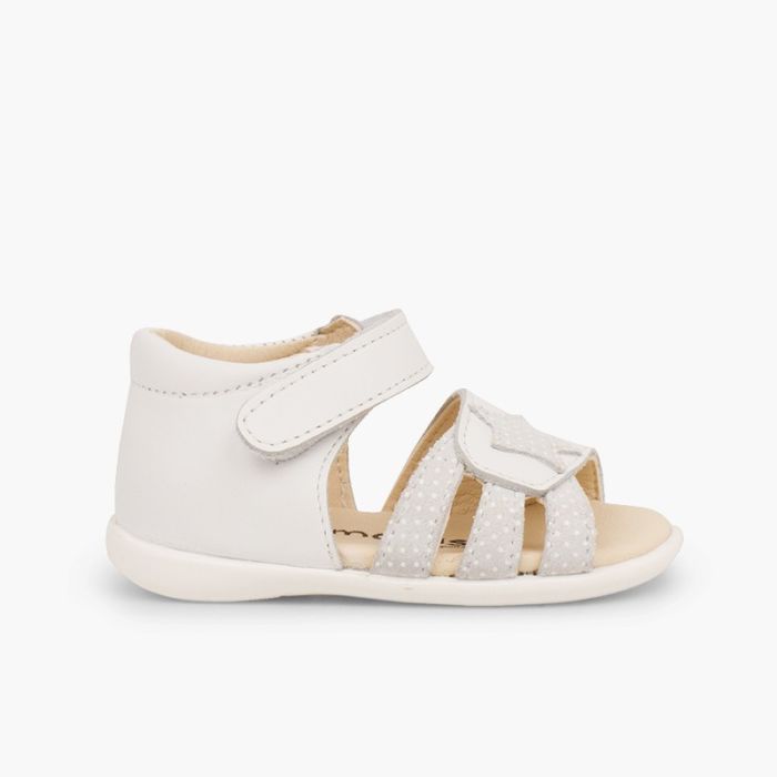 Sandales en cuir pour premiers pas pour fille en à scratch et étoile