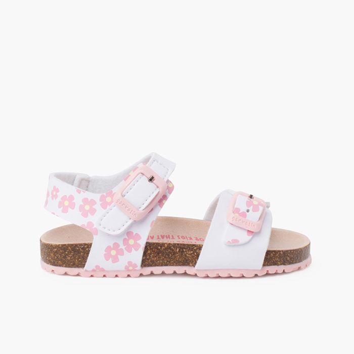 Sandales fleurs à double boucle et semelle bio