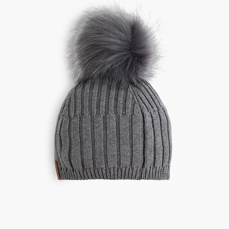 Tuque à pompon en fourrure Diadem Gris - Rien ne se perd, tout se crée