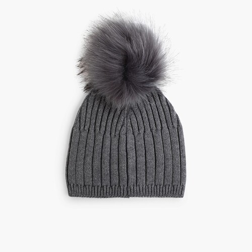 Bonnet à pompon fourrure Gris