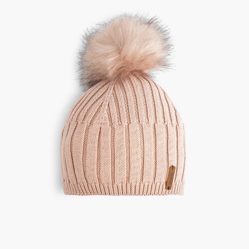 Bonnet à pompon fourrure Rose poudré