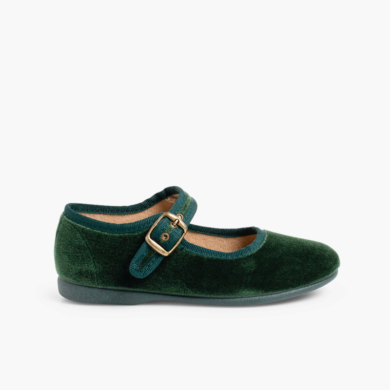Chaussures Babies Fille en Velours Fermeture à Boucle Vert
