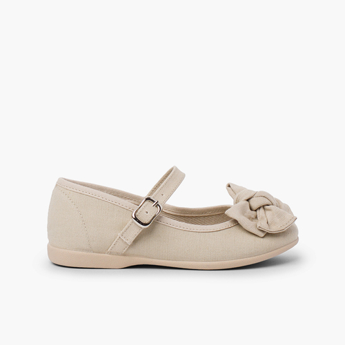 Chaussures Babies en Coton Organique avec Nœud Sable