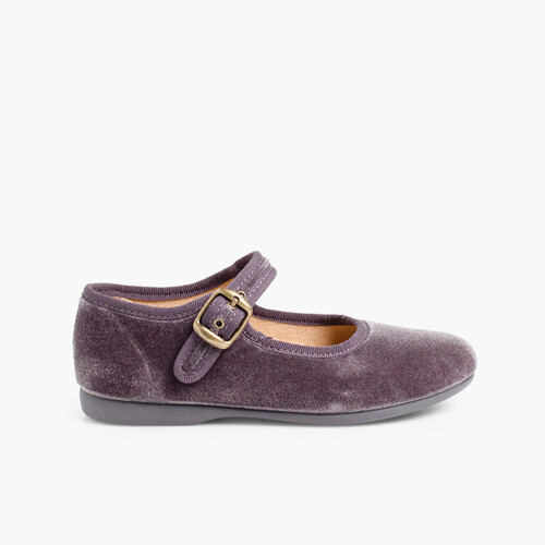 Chaussures Babies Fille en Velours Fermeture à Boucle Gris