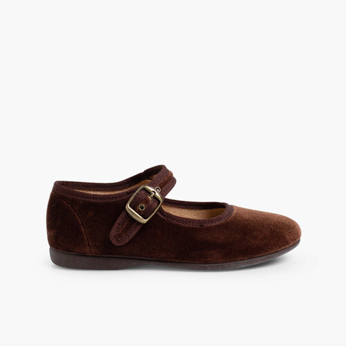 Chaussures Babies Fille en Velours Fermeture à Boucle Marron