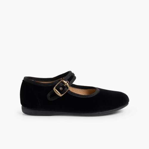 Chaussures Babies Fille en Velours Fermeture à Boucle Noir