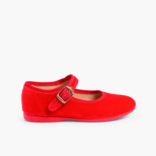 Chaussures Babies Fille en Velours Fermeture à Boucle Rouge