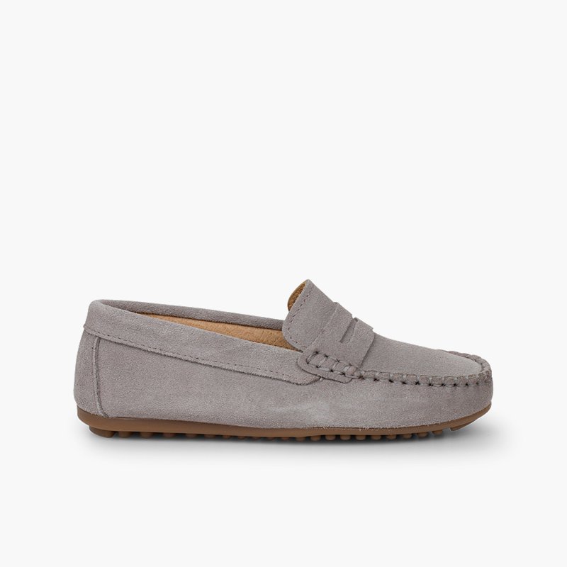Mocassins garçon en suède  Gris clair