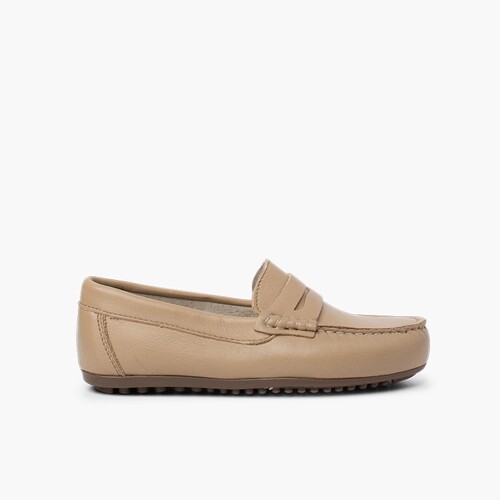 Mocassins garçon cuir et masque Beige