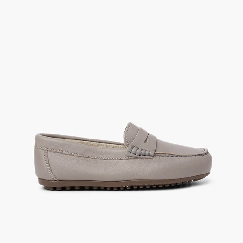 Mocassins garçon cuir et masque Gris