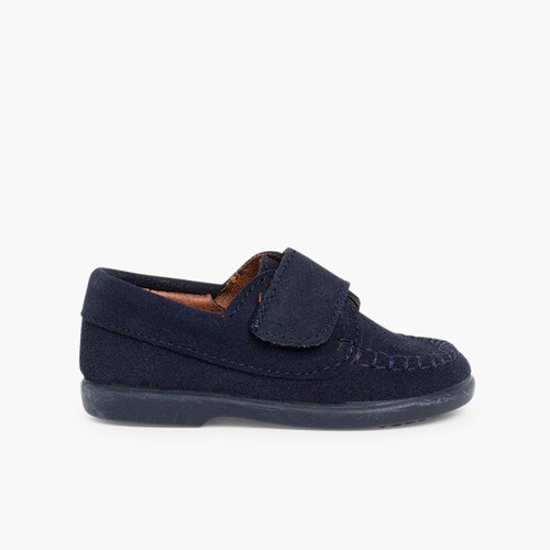 Mocassins en Suède avec à scratch  Bleu Marine