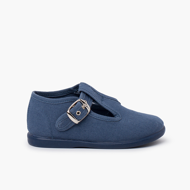 Salomés en toile avec fermeture à boucle Bleu