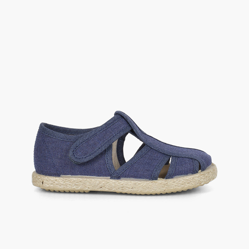 Chaussures salomé sandales ouvertures toile et jute Bleu Marine